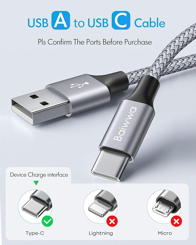 Baiwwa Long USB C Cable 15ft, USB A to Type C Cable Charger Cord Premium Nylon Braided for iPhone 16 15 Series Samsung Galaxy Note Tab, Moto, LG, Pixel and More USB C Smartphone & Tablet