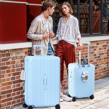 Krute 28 inch Luggage with Spinner Wheels Checked Suitcases with USB Port and Cup Holder TSA Lock PC+ABS Hardside Luggages
