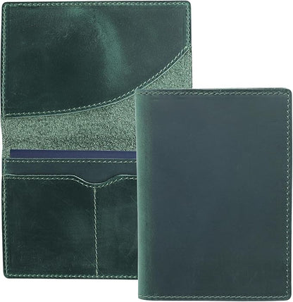 Leather Passport Holder with Travel Wallet, Genuine Leather Passport Cover- Passport Wallet, Leather Folding Wallet for Passports (Oval Cut, Green)