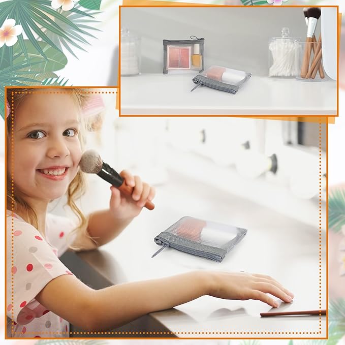 Jexine 30 Pieces Mini Zipper Mesh Bags Nylon Small Zipper Pouch Mini Pouch Portable Beauty Purse Mesh Coin Purse for Travel Home Keychain Holder Makeup Cosmetic Storage(4 x 3 Inches,Gray)