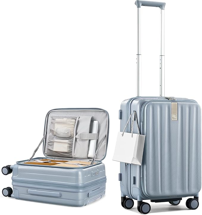 Hanke 20 Inch Expandable Carry On Luggage Airline Approved Top Opening Hard Shell Suitcases with Wheels Lightweight Travel Luggage Carry On Suitcase for Woman Men-Grey