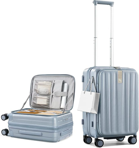 Hanke 20 Inch Expandable Carry On Luggage Airline Approved Top Opening Hard Shell Suitcases with Wheels Lightweight Travel Luggage Carry On Suitcase for Woman Men-Grey