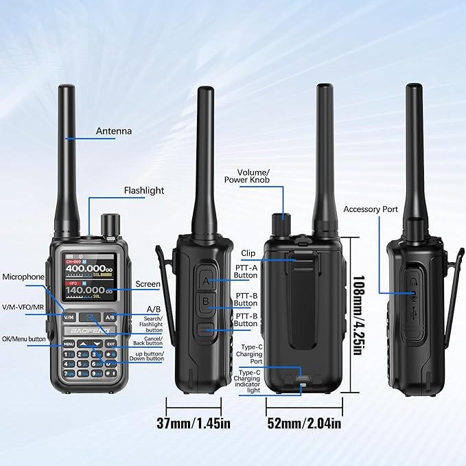 Baofeng UV-5R Mini Ham Radio Long Range Handheld Two Way Radio NOAA Weather Radio Dual PTT Rechargeable Walkie Talkies Longe Range APP Programming Copy Frequency 999CH USB-C Charging Survival Radio