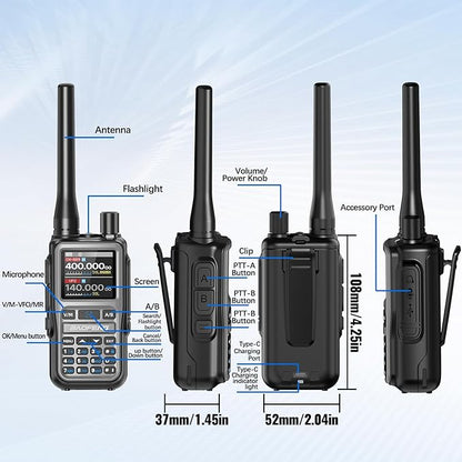 Baofeng UV-5R Mini Ham Radio Long Range Handheld Two Way Radio NOAA Weather Radio Dual PTT Rechargeable Walkie Talkies Longe Range APP Programming Copy Frequency 999CH USB-C Charging Survival Radio