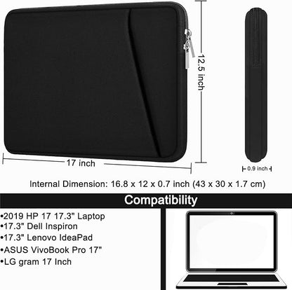 Laptop Case 17 Inch, Durable Briefcase Cover Shockproof Protective Sleeve, Handbags Portable Laptop Bag for 17 inch HP Dell Asus Lenovo Notebook Computer Case with Front Pocket, Black