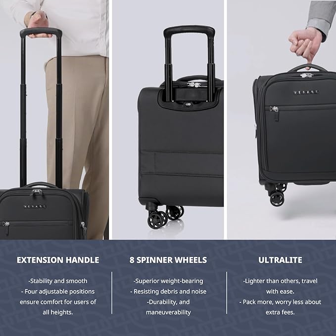 Verage Underseat Carry On Luggage with Wheels & USB Port,14 inch Wheeled Spinner Carry-on Luggages Bags for Airlines, Lightweight Overnight Suitcase for Men Women (14-Inch Compact Underseat Pro)