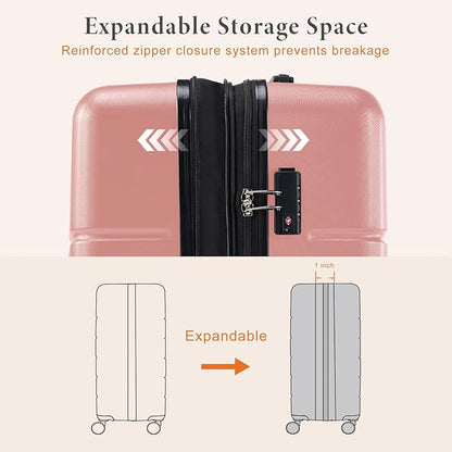 Sweetcrispy Carry on Luggage, Hard Shell ABS Suitcase with Double Spinner Wheels, Lightweight Expandable Rolling Suit Case with TSA Lock, 21 Inch Light Pink