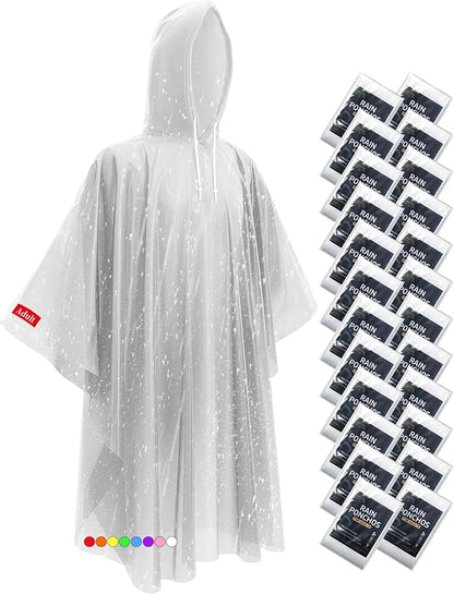Hitituto Rain Ponchos for Adults - Extra Long Emergency Poncho with Hood, 6/12/24 Family Pack Raincoat, Home Survival Kits