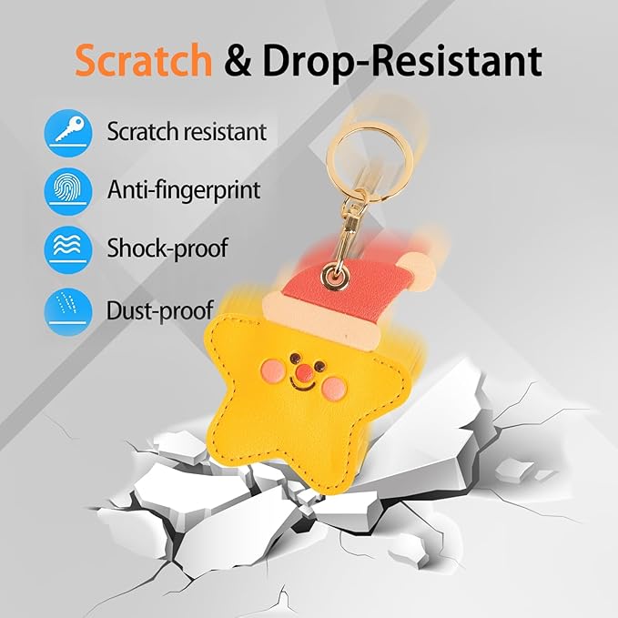 Leather Keychain Case Holder Compatible with Apple AirTag, GPS Airtag Keychain Finder Tracker with Key Ring, Anti-Scratch Protective Air Tag Cover