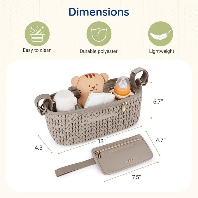 mommore Stroller Organizer with Insulated Cup Holders, Adjustable Stroller Caddy with Detachable Phone Bag, Stroller Accessories Fits for Uppababy, Doona, Jogger, Britax (pink)