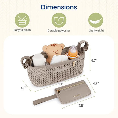 mommore Stroller Organizer with Insulated Cup Holders, Adjustable Stroller Caddy with Detachable Phone Bag, Stroller Accessories Fits for Uppababy, Doona, Jogger, Britax (pink)
