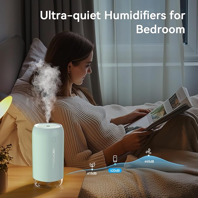 Portable Mini Humidifier, KQLKJ 350ml Small Cool Mist Humidifier, USB Personal Desktop Humidifiers for Bedroom Car Office Travel with Auto Shut-Off & 2 Mist Modes (Blue)