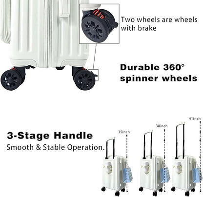Carry On Luggage 22x14x9Inch Airline Approved with Wheels, Hard Shell Carry On Suitcases for Weekender, Expandable Suitcase Top Opening Lightweight Small Travel Luggage with Cup Holder and Side Hooker