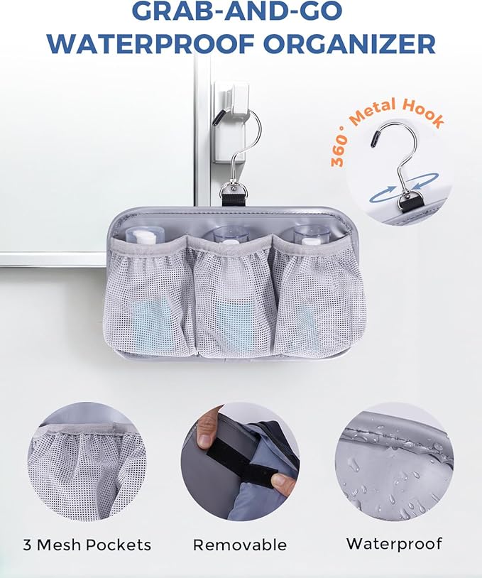WANDF Toiletry Bag for Men, PU Leather Travel Organizer with Detachable Waterproof Hanging Pouch, Open-Flat Dopp Kit Shaving Bag with Wet Pocket for Travel Toiletries Accessories (Navy Blue)