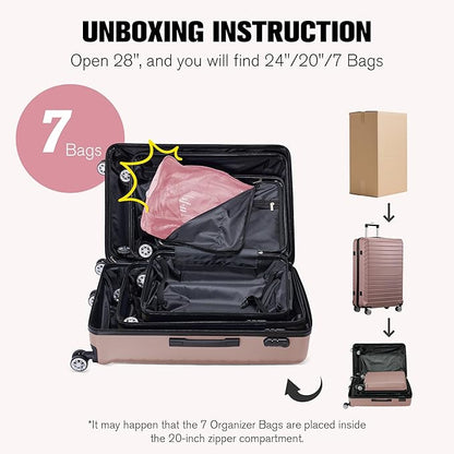 10 Piece Luggage Sets, 3 Piece Suitcase Set, 20 inch Carry on Luggage, 24 inch and 28 inch Checked Luggage with 7PC Packing Bags