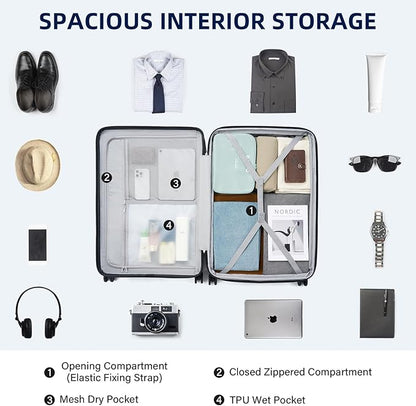 28 Inch Luggage Hard Shell Suitcases, Expandable Travel Checked Luggage 28 Inch, Large Check In Luggage with Spinner Wheels Cup Holder Charger Built in Lightweight Suitcase, Caribbean Blue