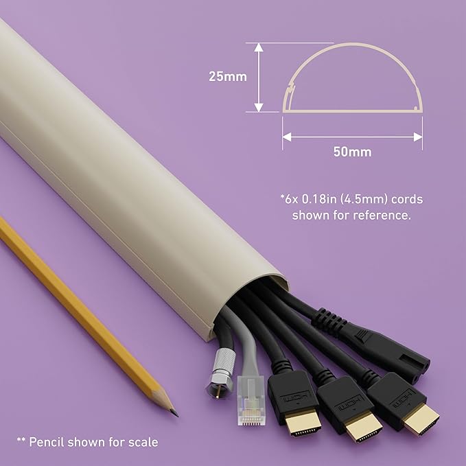 D-Line Half Round Cord Hider, Patented Cable Cover, Hide TV Wall Mount Wires, Raceway for Cords, Decorative Wire Covers, Paintable, Adhesive Cable Concealer, 2X 2in W x 1in H x 39in L, Beige