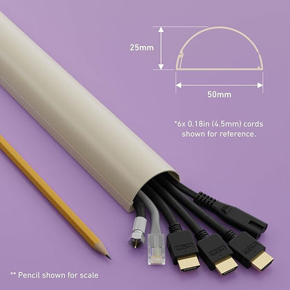 D-Line Half Round Cord Hider, Patented Cable Cover, Hide TV Wall Mount Wires, Raceway for Cords, Decorative Wire Covers, Paintable, Adhesive Cable Concealer, 2in W x 1in H x 39in L, Beige