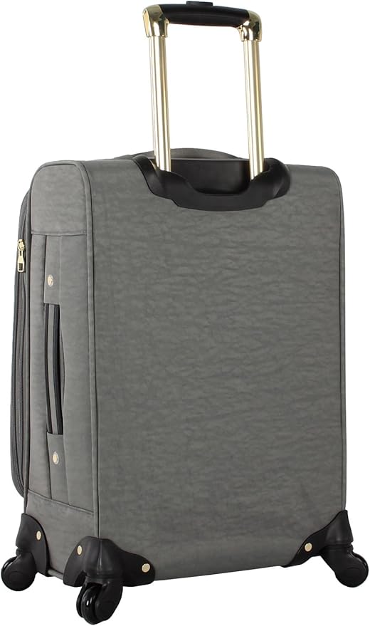 Steve Madden Designer-Gepckkollektion Leichter Softside-Koffer fr Damen und Herren strapazierfhige 50,8 cm groe Tragetasche mit 4 rollenden Spinner-Rdern, Peek-a-boo Grey, 20in, Carry on Bag With
