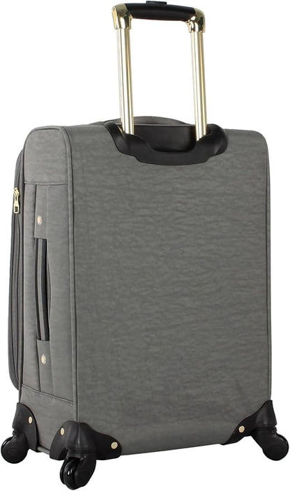 Steve Madden Designer-Gepckkollektion Leichter Softside-Koffer fr Damen und Herren strapazierfhige 50,8 cm groe Tragetasche mit 4 rollenden Spinner-Rdern, Peek-a-boo Grey, 20in, Carry on Bag With