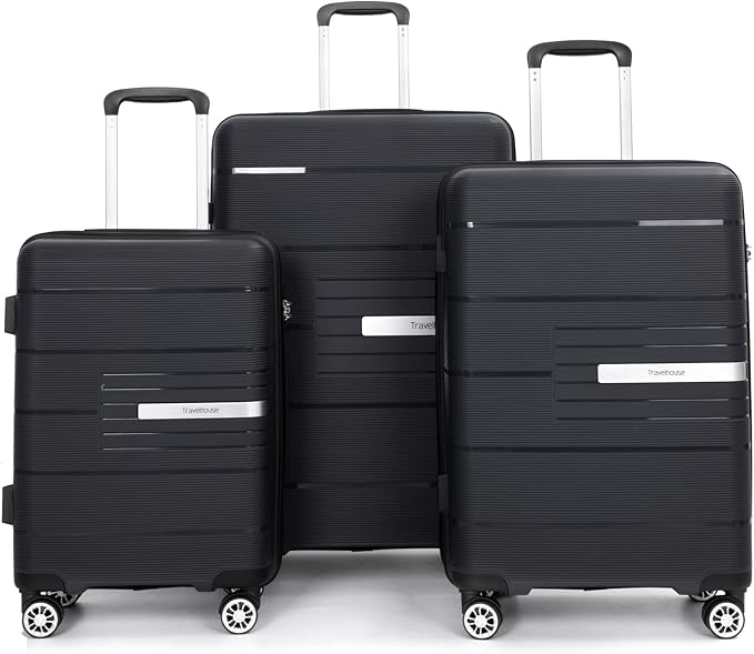 Travelhouse Luggage Sets, Expandable Hardside Suitcases 24in/28in, Carry on 20in,3 Piece Set Travel Luggages Clearance with Double Spinner Wheels TSA Lock Lightweight (Black-1206)
