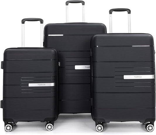 Travelhouse Luggage Sets, Expandable Hardside Suitcases 24in/28in, Carry on 20in,3 Piece Set Travel Luggages Clearance with Double Spinner Wheels TSA Lock Lightweight (Black-1206)