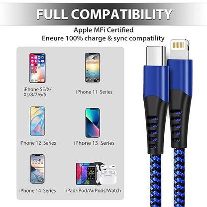cugunu USB C to Lightning Cable 3 Pack 6FT iPhone Charger Apple MFi Certified Power Delivery Fast Charging Cord Compatible with iPhone 14/13/12/11/XS/XR/X/8