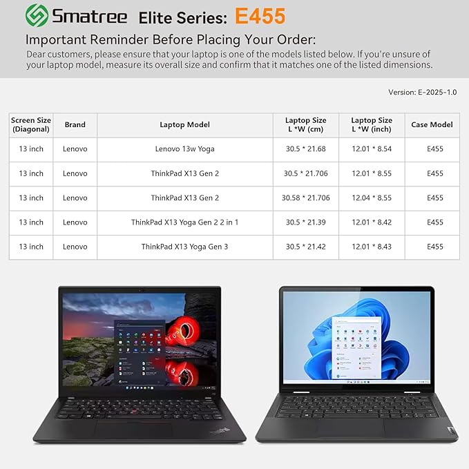 Smatree Laptop Sleeve for 13 inch Lenovo ThinkPad X13 Yoga Gen 2 2-in-1/Gen 3,for 13inch Lenovo 13w Yoga,for 13 inch ThinkPad X13 Gen 2 Laptop,Case with Accessory Pocket,YKK Zipper,Green(E455G)