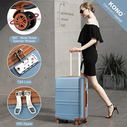 Kono 24 Inch Luggage Suitcase with Spinner Wheels TSA Lock Lightweight PC+ABS Hardside Medium Checked Luggage Durable Rolling Suitcase Apricot Blue