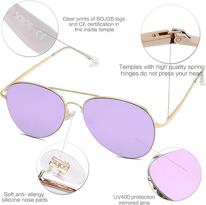 SOJOS Classic Aviator Sunglasses for Women Men Metal Frame Spring Hinges SJ1030
