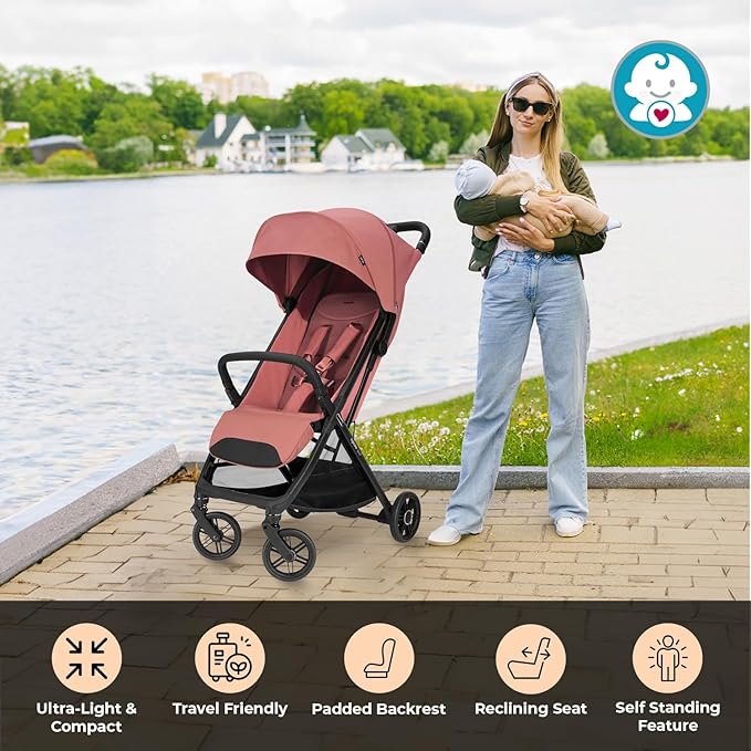 Inglesina Quid 3 Travel Stroller - Aurora Pink | Lightweight Travel Stroller for Airplane, Umbrella Stroller for Baby & Toddler 0-55 lbs, Car Seat Compatible w/Carry Bag & Wheel Covers - Bundle Kit