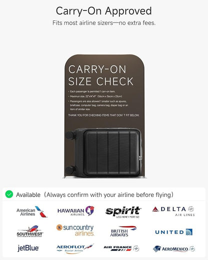 Carry On Luggage with Laptop Compartment, H1F 22x14x9 Airline Approved Front Pocket Hardside Suitcase with Spinner Wheels, TSA Lock, Includes Tote Bag（FX-Lite,Black,3 Piece Sets）