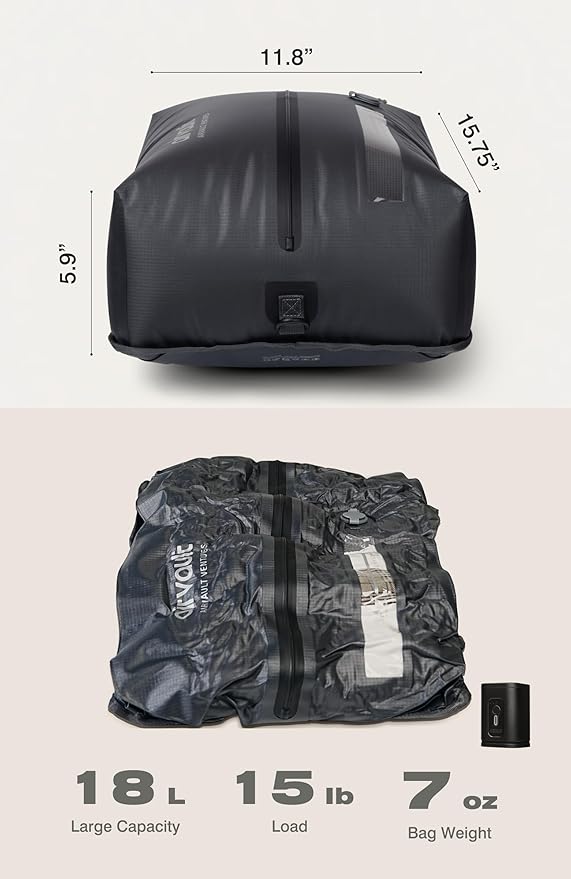 AirVault Travel Pack Vacuum Kit Reusable Air Seal Compression Bags with Wireless Suitcases Backpack Space Saver Vacpack (Gray 18L (2-Pack), 18L (Air Pump Included)