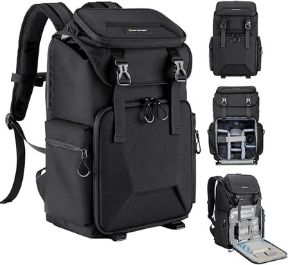 K&F CONCEPT Camera Backpack, Hard Shell Camera Bag, Large Capacity Photography Backpack with 15.6" Laptop Compartment & Tripod Holder & Rain Cover