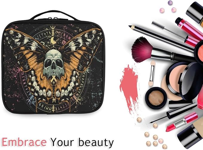 MNSRUU Women Makeup Bag Mysterious Skull Horoscope Death Moth Butterfly Makeup Bag Organizer Travel Cosmetic Bag for Teenage Girl Clear Make Up Bags with Zipper