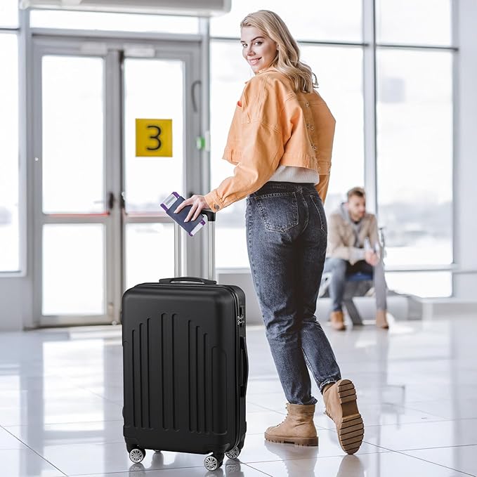 Karl home 28 Inch Check-in Luggage with Spinner Wheels, ABS Hardshell Checked Suitcase with TSA Lock, Durable Large Suitcase Rolling Luggage for Men Women, Black