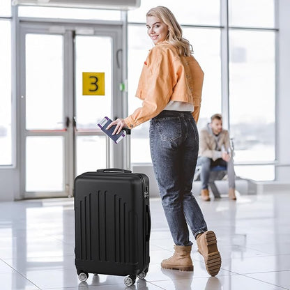 Karl home 28 Inch Check-in Luggage with Spinner Wheels, ABS Hardshell Checked Suitcase with TSA Lock, Durable Large Suitcase Rolling Luggage for Men Women, Black