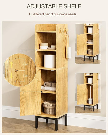 Bathroom Storage Cabinet, Small Corner Floor Hutch with Door and Shelves, Narrow Toilet Paper Cabinet, Bathroom Organizer with Adjustable Shelf, for Toile、Small Spaces