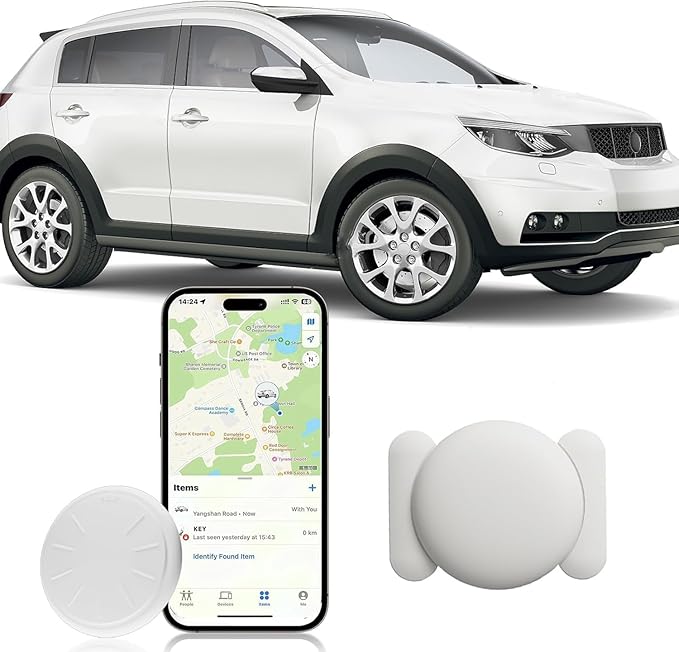 Tracker Device for Vehicles,No Monthly Fee Anti-Theft Hidden Car GPS Tracker,Real Time GPS Car Tracker with Magnetic Case Work with Apple Find My(iOS Only) (White,1PCS)