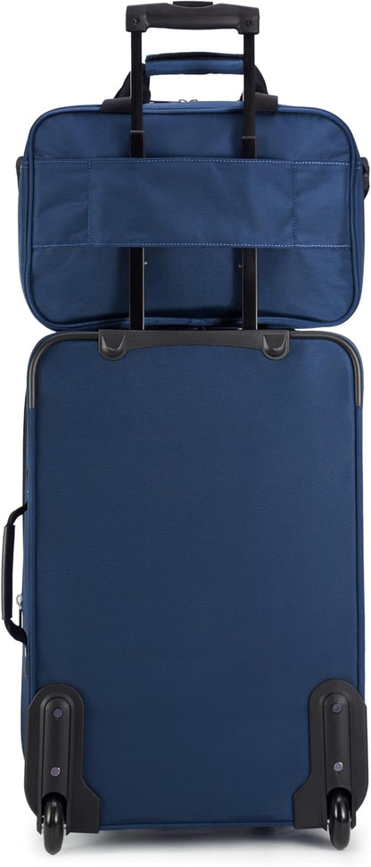 Amazon Basics Luggage Sets, Carry-On 23-Inch, tote 15-Inch, Suitcase With Wheels, Expandable Extra Space (+15%), Front Pockets and Telescopic Handle, Navy Blue