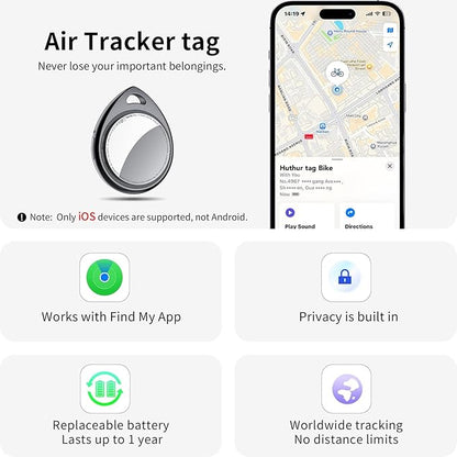 Tracker Tags-2 Pack Deep Black, 5.3 Bluetooth Tracker Work with Apple Find My (iOS Only), 100dB Sound, Smart Tag with Keychain/Lanyard, Item Finder for Luggage/Key/Suitcase, Replaceable Battery.