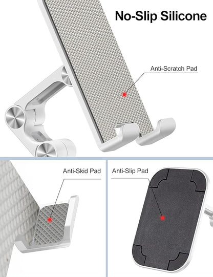 OCYCLONE Phone Stand, Adjustable Height and Angle Foldable Cell Phone Stand Holder for Desk, Taller iPhone Stand Compatible with 4.7"-13" Smartphones iPad Tablet, White
