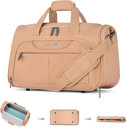 Hanke Foldable Underseat Carry On luggage Bag, Travel Tote Bag for Women & Men, Personal Item Travel Bag Softside Lightweight Luggage Bags for Travel Flight Crew Overnight Weekender.（Pink）
