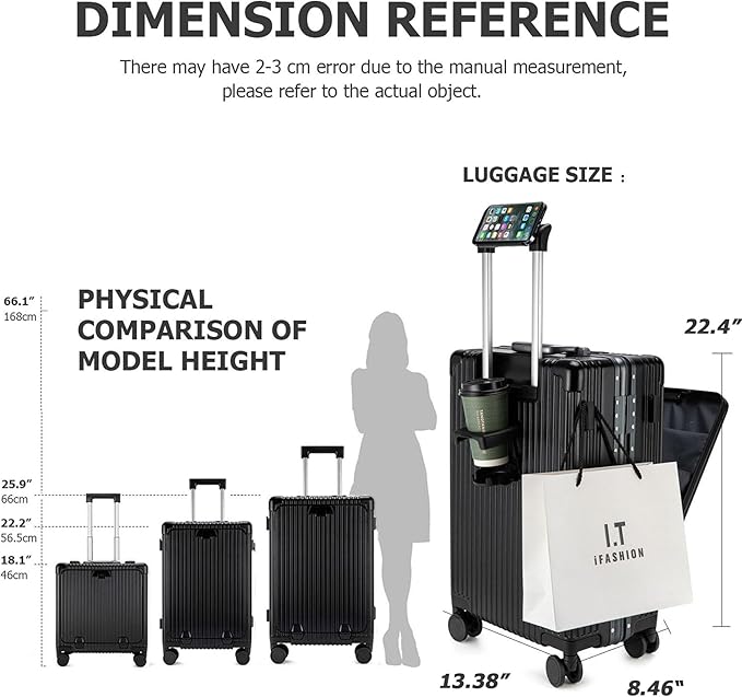 feilario 20in Aluminium Frame Zipperless PC Hard Shell Spinner Wheels Luggage, Built-In TSA lock Carry on Suitcase, with Cup Holder, USB Port, Phone Holder