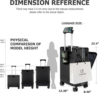 feilario 20in Aluminium Frame Zipperless PC Hard Shell Spinner Wheels Luggage, Built-In TSA lock Carry on Suitcase, with Cup Holder, USB Port, Phone Holder