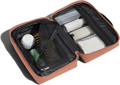 Away Small Toiletry Bag, Travel Essentials Organizer with Mesh and Clear Pockets, Waterproof, Easy to Clean, Compact Travel Pouch, Clay Pink