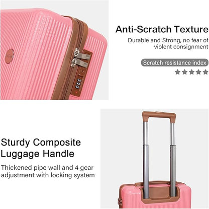 Luggage Sets 3 Piece (20/24/28 inch)-Carry On Suitcase-Suitcase With Wheels-PC+ABS - Hardside Spinner Travel Luggage, Black, 3 Pcs Set, Hardside Luggage Sets With Spinner Wheels (Pink)