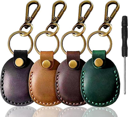 Timyca for Airtag Holder Keychain-Genuine Leather for Airtag Keychain Holder 4 Pack,Handmade for Air Tag Case Scratch-Resistant Leather Key Chain Ring Compatible for Airtag,Dog Collar,Luggage