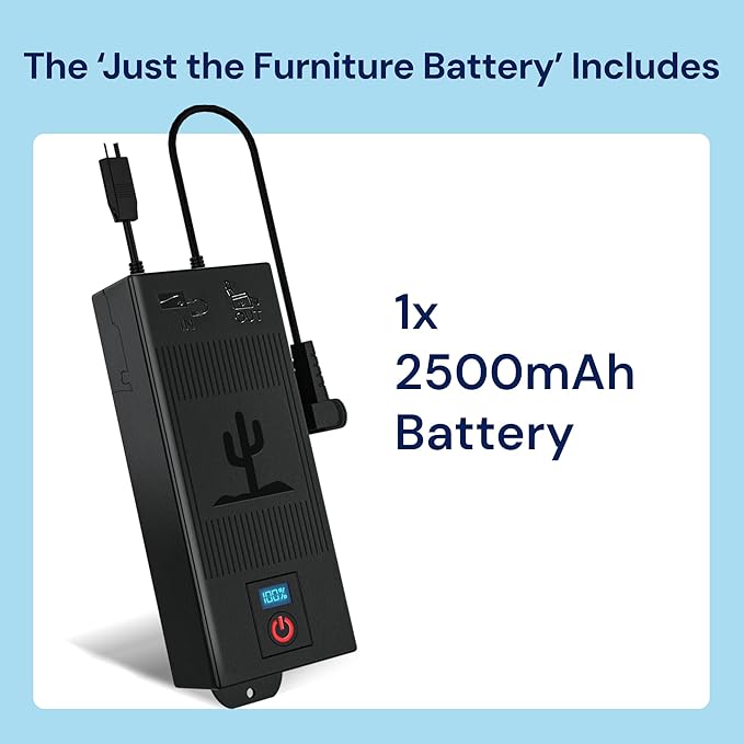 The Blue Cactus Company Battery Pack for Reclining Furniture - 2500mAh, 2-Pin Connector - LCD Display for Recliner Chair - Portable Power Supply - Cord-Free Floors