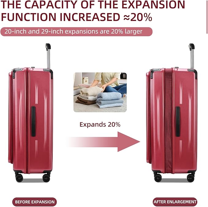 Premium Carry On Luggage, 20Inch+29 Inch Top Opening Airline Approved ABS+PC Hard Shell Suitcases with Silent Wheels, TSA Lock,Front Pocket and Wet-dry Separated Six-piece Set